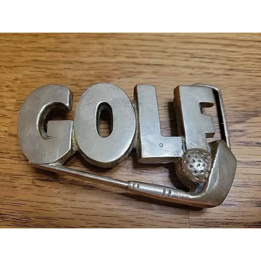 VINTAGE 1970's CUT-OUT LETTERS GOLF CLUB BALL SOLID BRASS BUCKLE 4.4 Oz/127 Kg